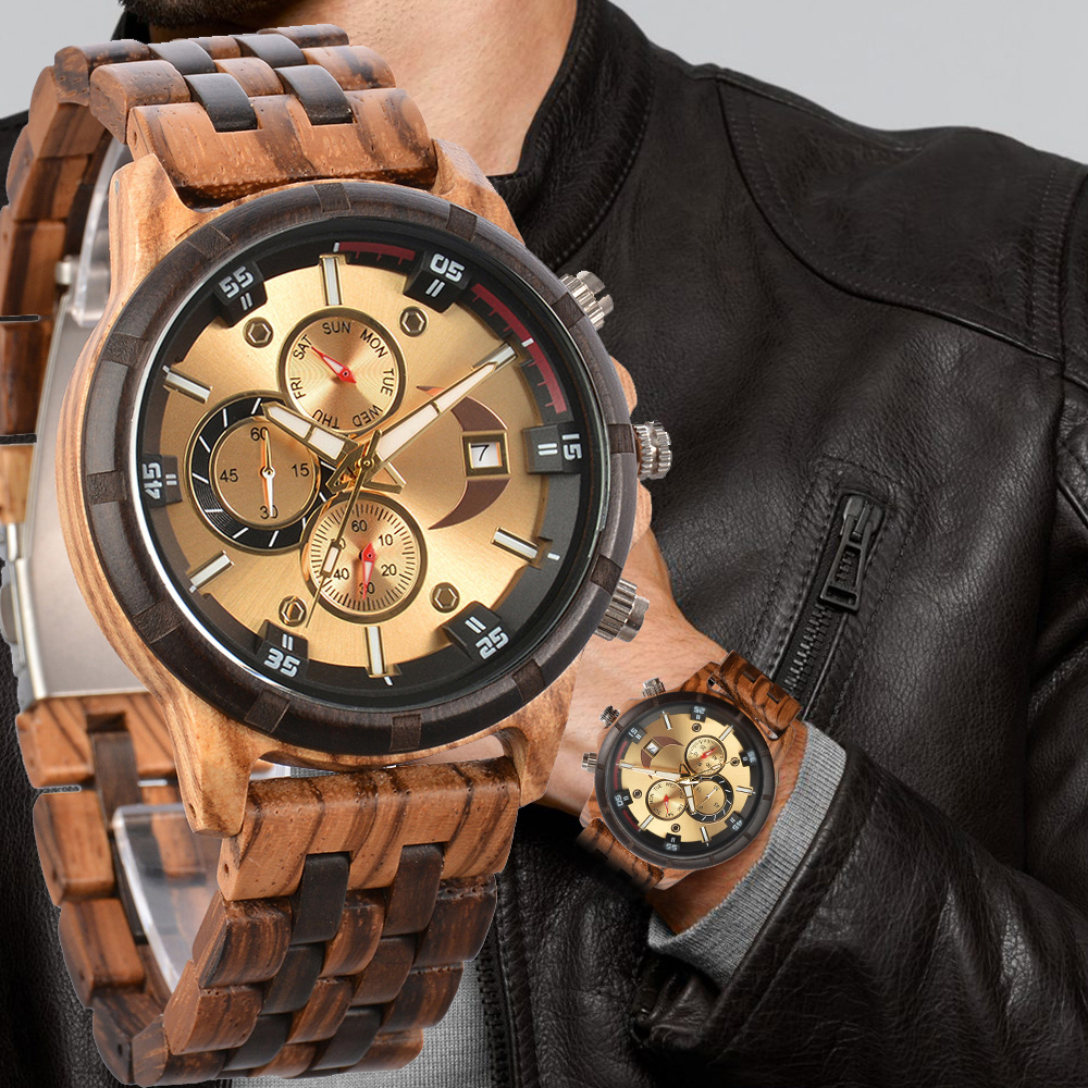 Jewelry Inspired Watches - Мужские часы с деревянным ремешком, кварцевые