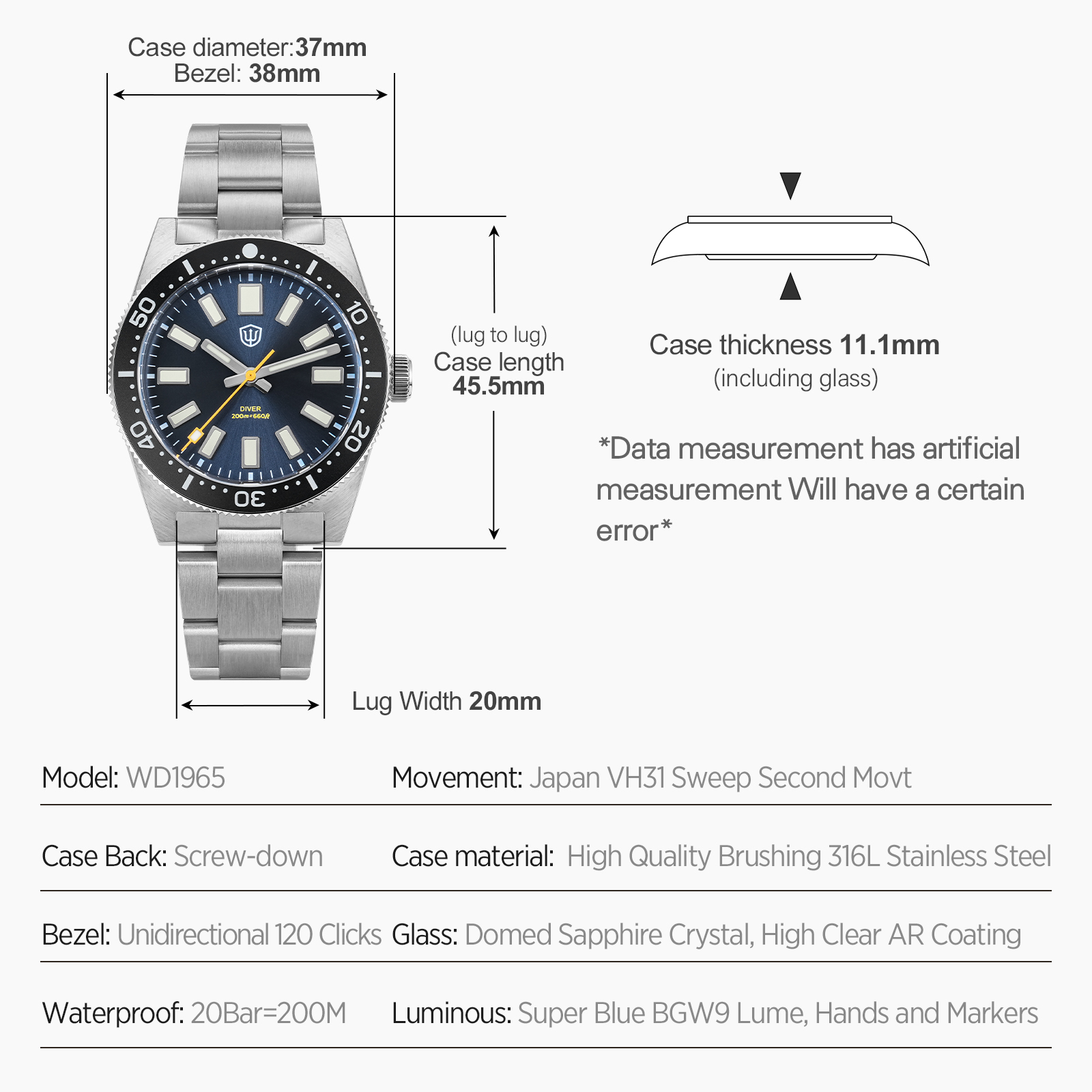 Мужские часы Watchdives 37 мм  – обзор и цена Jewellery Watch